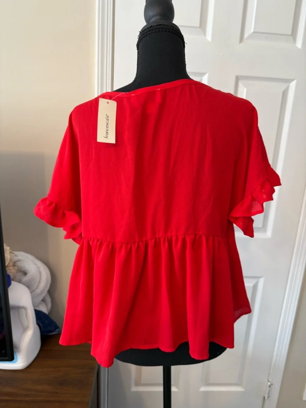Women's Red Ruffle Peplum Blouse